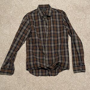 Banana Republic Men's Casual Plaid Shirt - Black and Brown